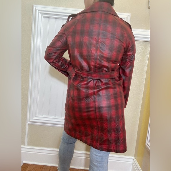 Stylish Red Plaid Women's Trench Coat NWOT - Picture 7 of 7